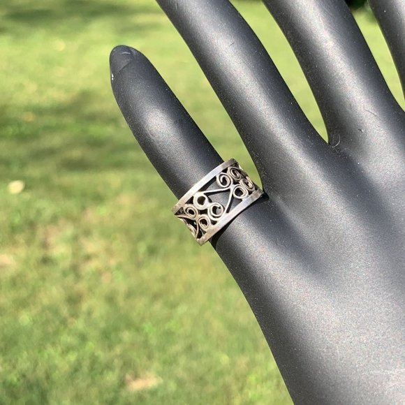Sterling Silver Boho Open Swirl Filigree Concave Ring Size 4 3/4 Women's Jewelry - Picture 3 of 11